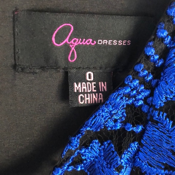 Aqua black/blue dress with pockets and sheer - Picture 5 of 9